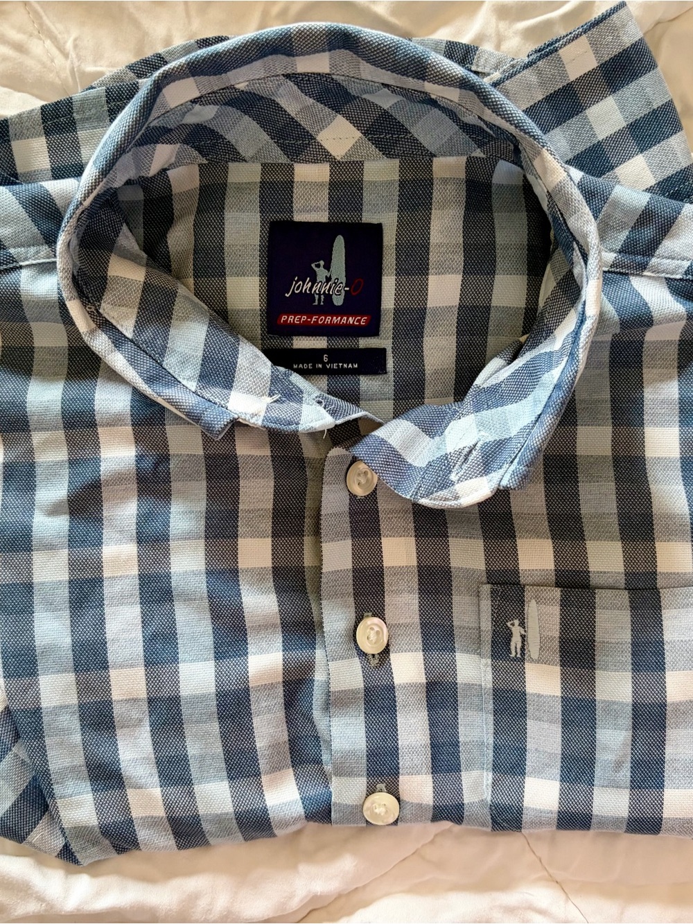 johnnie-O Blue and White Check Prep-Formance Button-Down Shirt